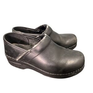 Dansko Professional Black Leather Clogs Womens 38 Work Nursing Shoes Ergo Ortho